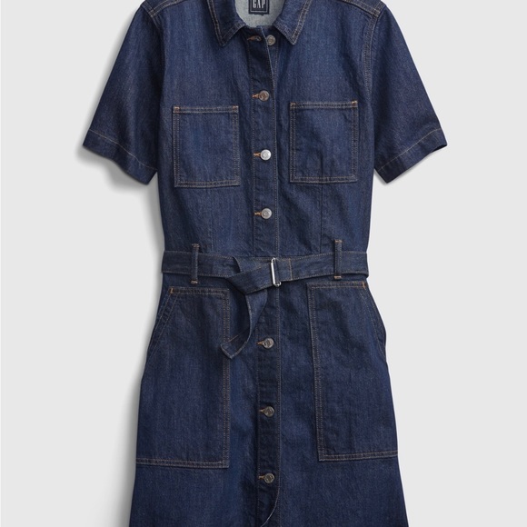 Gap Blue Denim belted Mini Dress / 4 Petite - Picture 2 of 7
